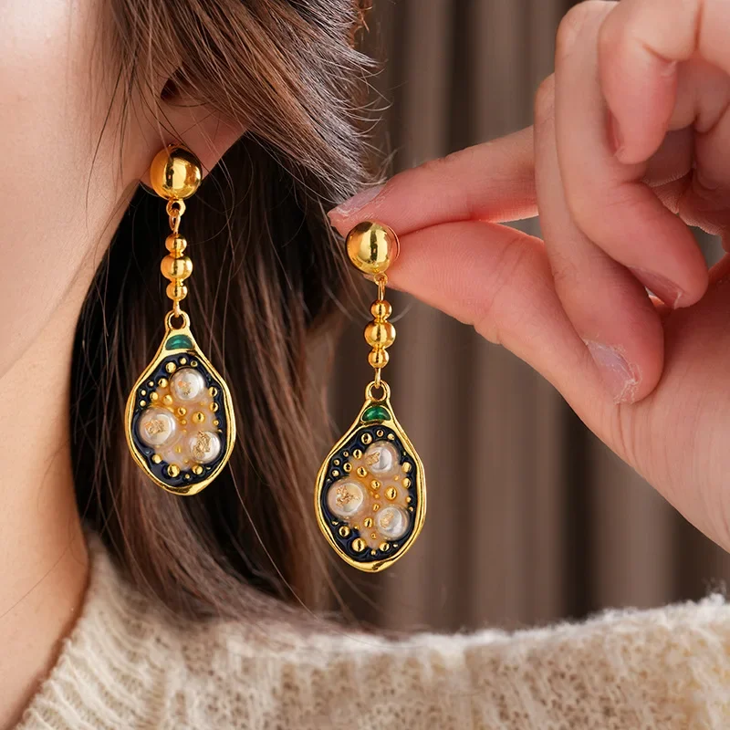 Vintage-Birnen-Ohrringe für Damen, 2025, neu in der Mode, ovaler Quasten-Tropfenohrring, hochwertiger Retro-Luxus-Designer-Schmuck Image