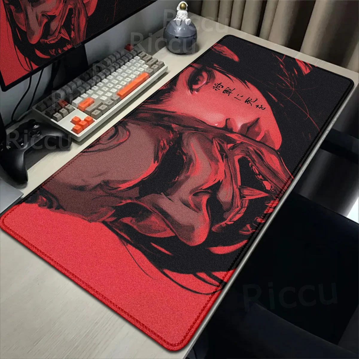 40x90cm Gaming Samurai Oni Mauspad Japan Maske Mädchen Schreibtischunterlage Großer Gamer Professionelles Premium Mousepad Geschwindigkeitsregelungszubehör Image
