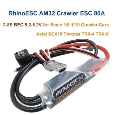 RhinoESC AM32 Crawler ESC 80A 2-8S BEC 5,2–8,2 V für Maßstab 1/8 1/10 Crawler Cars Axial SCX10 Traxxas TRX-4 TRX-6