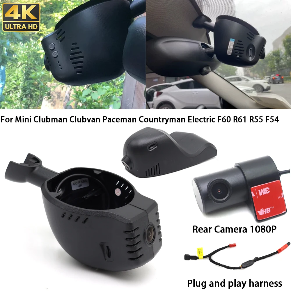 Für Mini Clubman Clubvan Paceman Countryman Elektrische F60 R61 R55 F54 4K Dash Cam Vorne Hinten Kamera DVR stecker und Spielen Recorder Image