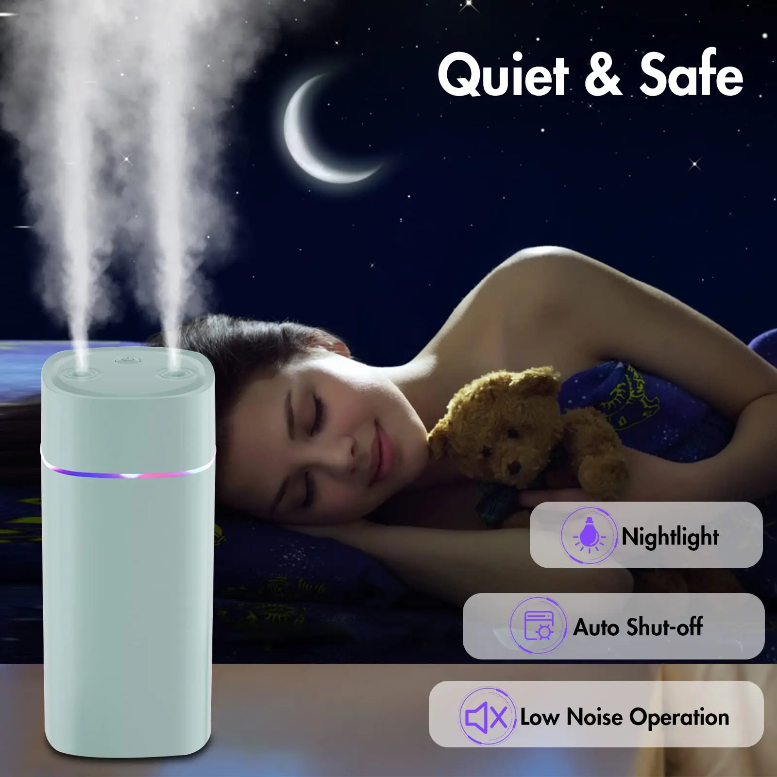 USB-Doppelspray-Luftbefeuchter, kleiner Haushalt, stumm, großes Nebelvolumen, Desktop-Auto, 600 ml, Mini-Luftbefeuchter für Schlafzimmer Image