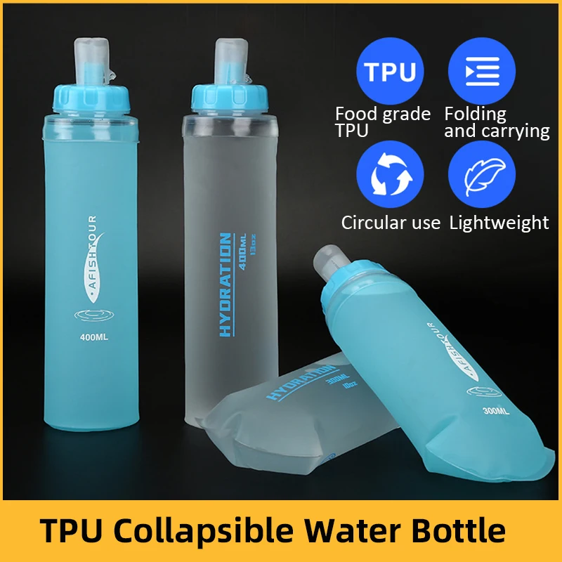 Wasser flasche 300/400 ml tpu faltbare weiche Flasche Sport wasser flasche zusammen klappbare Wasser flasche für Reisen Laufen Camping Wandern Image