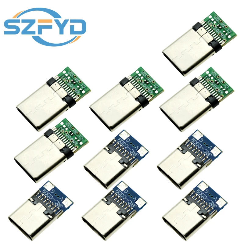 10 Stücke USB 3.1 Typ-C Stecker 24 Pins Stecker/Buchse Buchse Adapter Zu Lötdraht & Kabel 24 Pins Unterstützung PCB Board Image