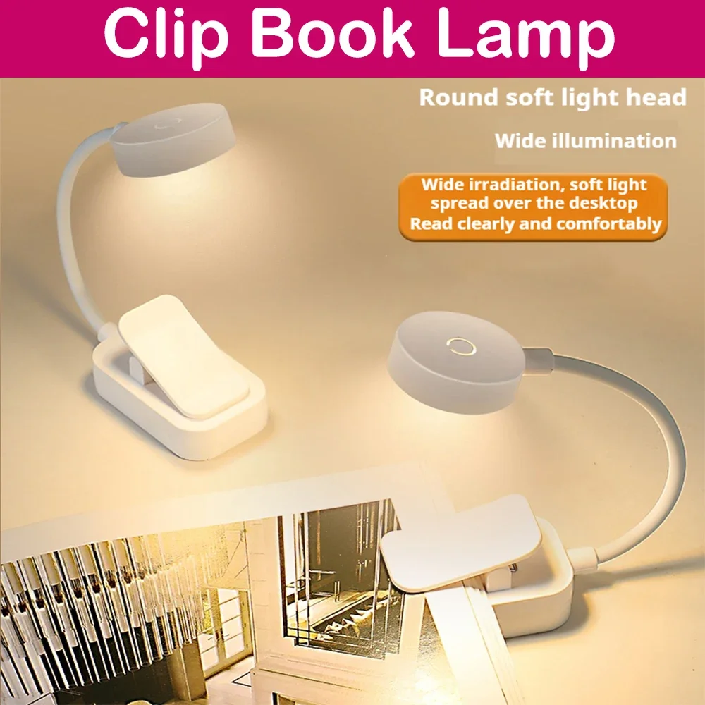 Mini-Clip-Buchlampe, LED-Tischlampe, Augenschutz, 3 Farben, batteriebetrieben, USB-Nachtlicht, tragbar, Nachttisch, Leselampe für Studenten