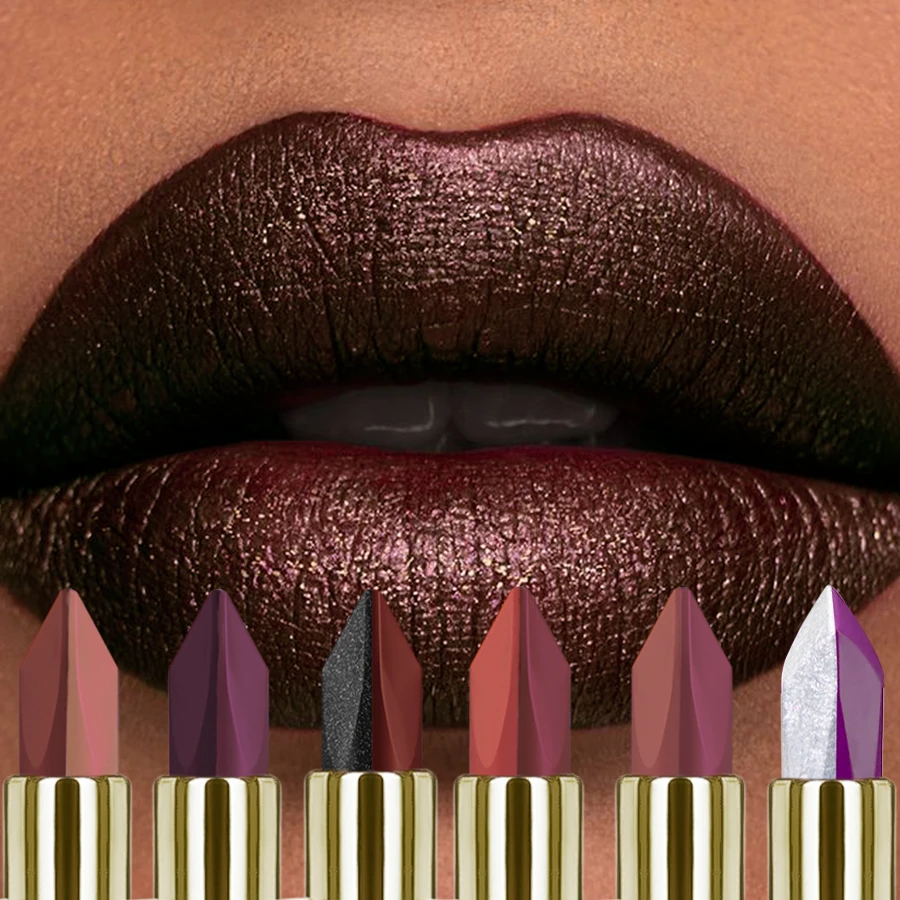 6-Farben Glitzer Zweifarbiger Lippenstift Lila Schwarz Matt 1 Stück Lippenstifte Kosmetik Einfach zu Verwendender Lippentint Make-up Lippen-Schönheit Rotes Pigment