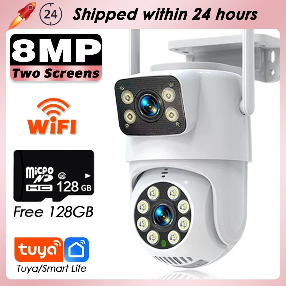 Tuya Smart Wireless Outdoor 4K 8MP WiFi Sicherheit Kamera Dual Objektiv HD Video Überwachung IP Kamera 360 Hause CCTV PT Auto Tracking Image