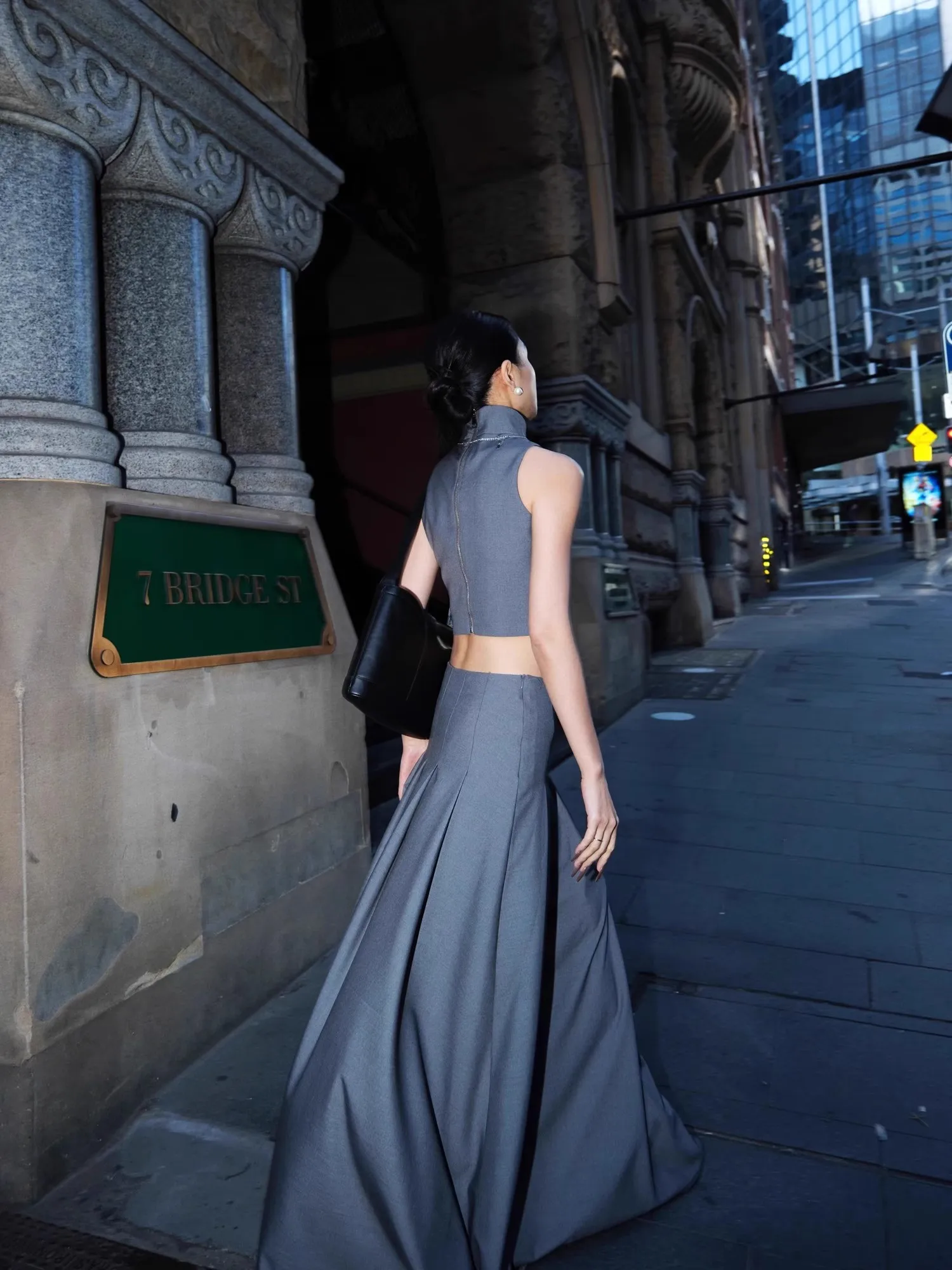Lautaro Frühling Herbst Grau Flowy Bodenlangen Faltenrock Frauen mit Seite Hohe Schlitz Hohe Taille Elegante Luxus Designer Kleidung