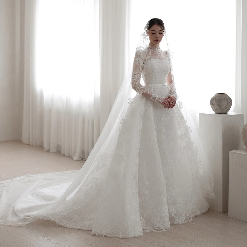 Eightree Elegante A-Linie Brautkleider Prinzessin Langarm Spitze Lange Brautkleider Boho Weiß Braut Abendkleid Maßgeschneidert