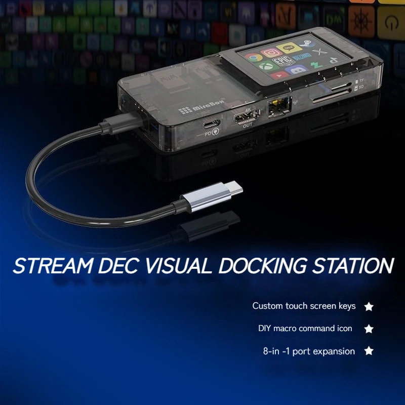 Neue Mirabox 2025 0108-D Typec l Stream Dec Visuelle Dockingstation 8-in-1-Netzwerkanschluss-Dockingstation Benutzerdefinierte Taste mit Konsole Image