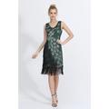 Vestito da ballo latino da donna con perline nappe paillettes poliestere senza maniche