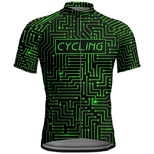Herren Radtrikot Geometrisch Kurzarm Fahhrad T-Shirt Trikot mit 3 Gesäßtaschen Mountainbike MTB Schnelltrocknend Anatomisches Design Feuchtigkeitsableitend Atmungsaktiv Sport Schwarz Grün Bekleidung
