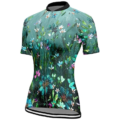 Damen Radtrikot Blume Kurzarm Fahhrad T-Shirt Trikot mit 3 Gesäßtaschen Mountainbike MTB Schnelltrocknend Anatomisches Design Feuchtigkeitsableitend Atmungsaktiv Sport Rosa Dunkelmarine Blau Image