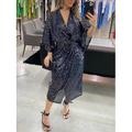 Robe de cocktail à paillettes pour femme robe mi-longue à col en V scintillant manches 3 4 pour invité de mariage printemps et automne
