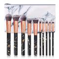 Ensemble de 10 pinceaux de maquillage professionnels en marbre de qualité supérieure pinceaux synthétiques Kabuki pour fond de teint crème poudre pour le visage fard à joues anti-cernes fard à paupières