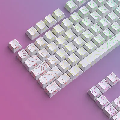 97 Keys White Contour Lines PBT Double Shot Keycaps Sidelit Light Backlit Translucent Cherry Profile