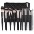 15 pezzi set di pennelli per trucco fondotinta da viaggio miscelazione fard eyeliner ombretto sopracciglio correttore pennelli kit nero con borsa