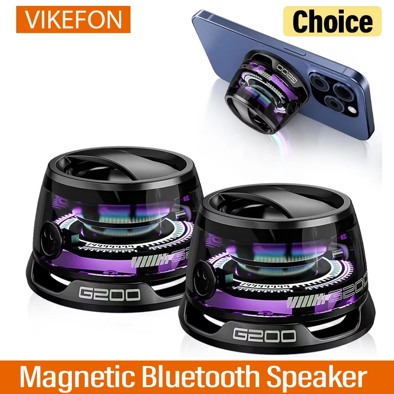 Altoparlante Bluetooth magnetico da esterno Mini altoparlante stereo da viaggio portatile wireless con luce colorata RGB e supporto per telefono per Ios