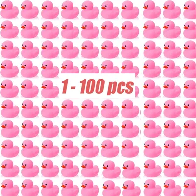 1-100pc Pink Mini Rubber Ducks Set in Bulk Float Squeak Tiny Ducks Rubber Duck Toy for Kids Party