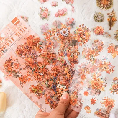 JIANQI 6 Sheets Flowers Stickers Die cutting PET Material DIY Scrapbooking Art Collage Stationery Planner Decor Diary Stickers