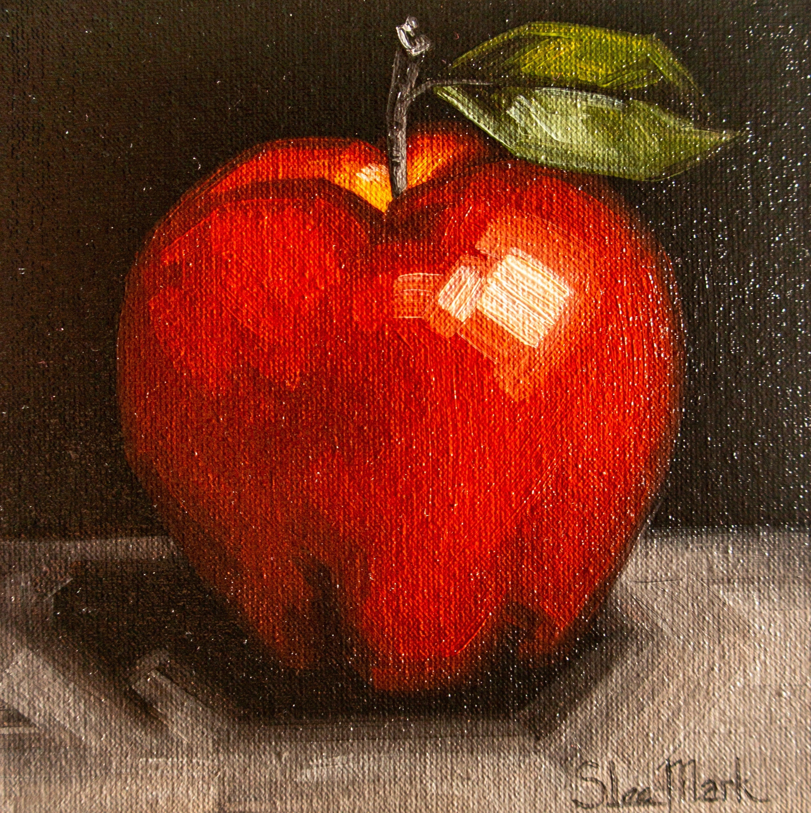 Mela Arte originale 6x6 di S. Lee Mark - Pittura a olio di natura morta Arte di frutta Pittura di natura morta di frutta Piccola opera d'arte Decorazi