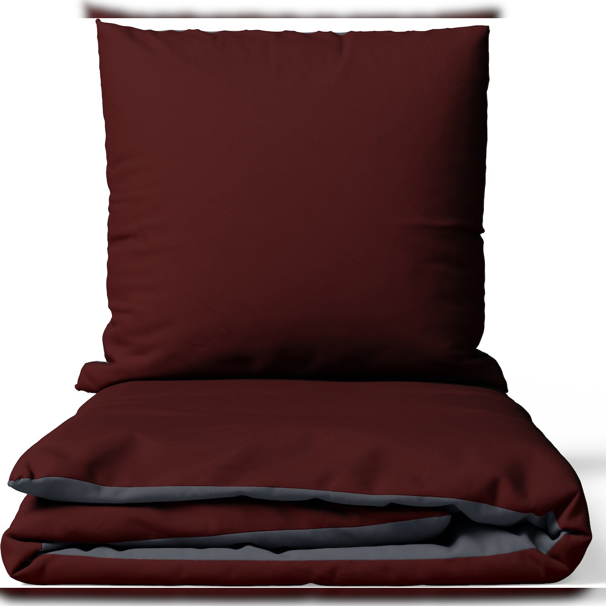 Leonado Vicenti Satin Bettwäsche 135x200 cm 100% Baumwolle Bordeaux Luxus Set Uni Wendeseite Anthrazit Kissenbezug 80x80 cm Reißverschluss