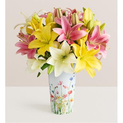 1-800-Flowers Flower Delivery Sweet Spring Lilies Double Bouquet W/ Floral Meadow Vase