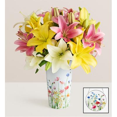 1-800-Flowers Flower Delivery Sweet Spring Lilies For Mother's Day Double Bouquet W/ Floral Meadow Vase & Suncatcher