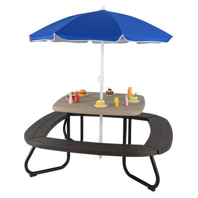 Kids Picnic Table with Umbrella, Adjustable Height and Collapsible Umbrella, Waterproof, Seats 8 Children for Outdoor Fun