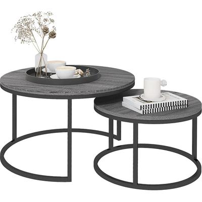 Homcom - Couchtisch rund 2er Set Stapelbarer Beistelltisch mit Metallrahmen, Wohnzimmertisch mit Image