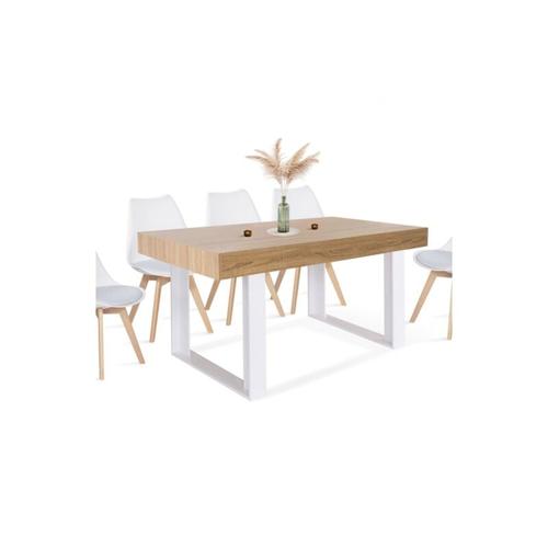 Rechteckiger Esstisch phoenix 6 Personen aus Holz und Weiß 160 cm