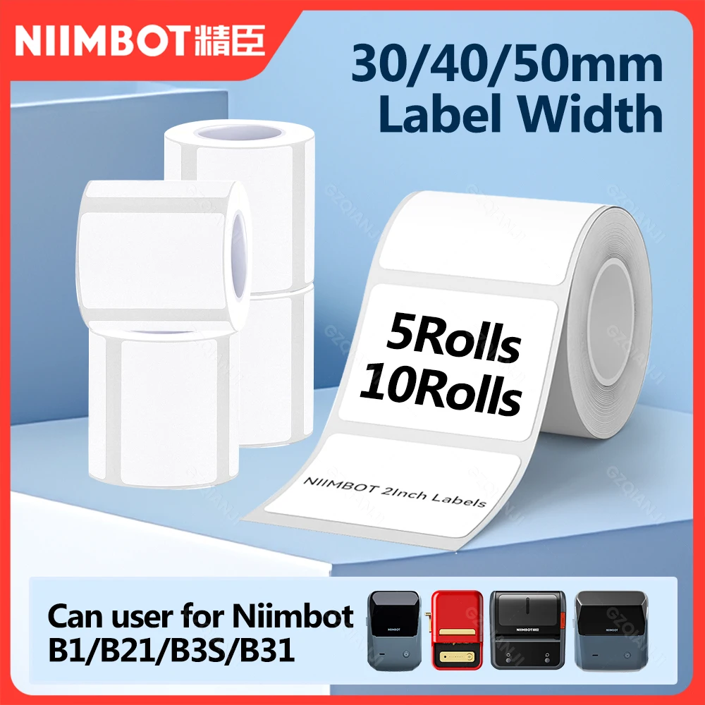 5/10 Rollen NiiMBOT Weiß Thermoaufkleber Etikett Selbstklebende wasserdichte Etiketten Papier für Niimbot B1 B21 Mini tragbarer Drucker Image