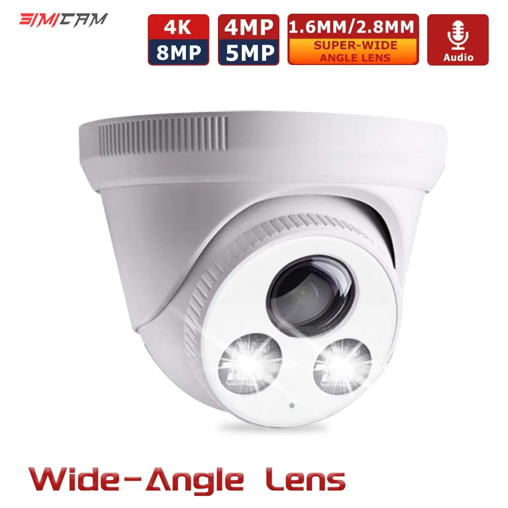 4K 8MP IP-Überwachungskamera 5MP 4MP Ultra großes Weitwinkelobjektiv PoE Dome Überwachungskamera Farbnachtsicht Audio für Onvif NVR