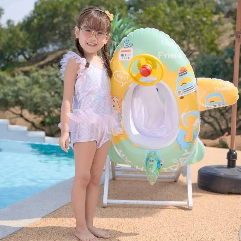 Cartoon Tier Aufblasbare Spielzeug Baby Schwimmen Sitz mit Lenkrad Outdoor Pool Wasser Aufblasbare Schwimm Ring für Kinder Image