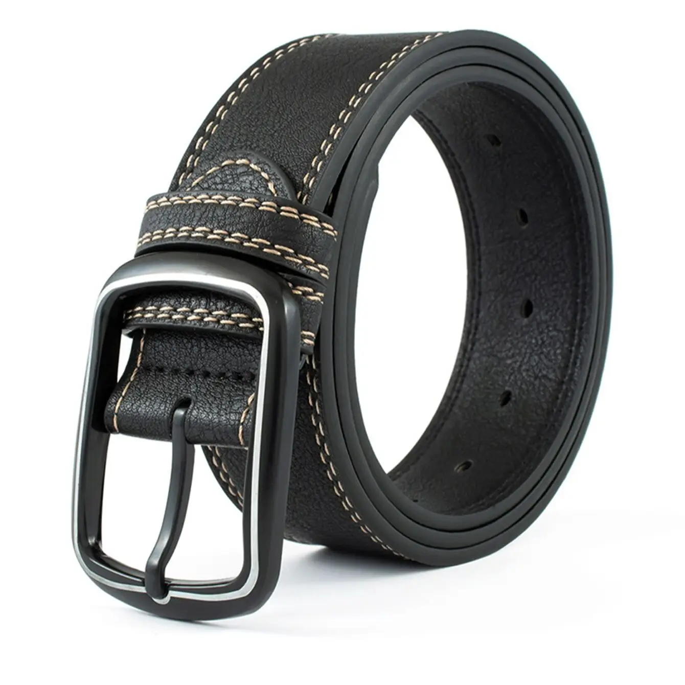 Einfacher Herren-Jeansgürtel aus Metall mit Dornschließe, PU-Leder, lässiger, hochwertiger Gürtel für Herren und Hosen Image