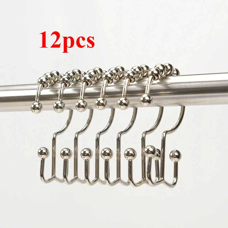 12 Stück Duschvorhang-Hakenring, verwendet für Badezimmer, Duschstange, rostfrei, Metall, Eisen, Material, doppelt verschiebbarer Duschhakenring