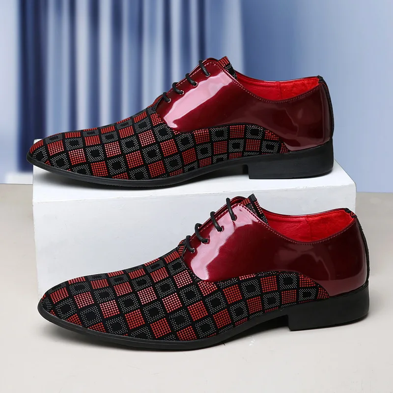 Elegante Rote männer Casual Leder Schuhe Spitz-Toe Lace-up männer Kleid Schuhe Bequeme Formale Schuhe zapatos de vestir hombre