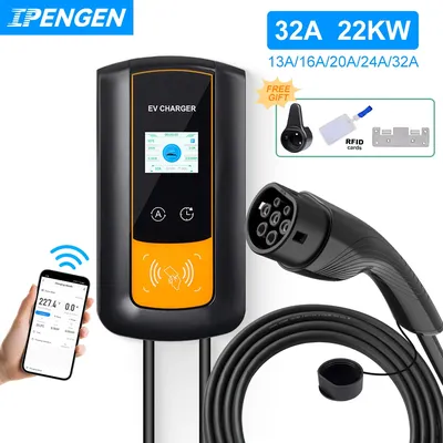 IPENGEN 22KW 32A 3Phase EV Ladestation Typ2 IEC62196-2 Elektroauto Ladegerät 5m Kabel EVSE Wallbox Image