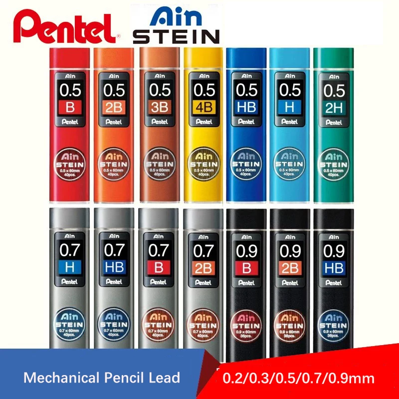1 Stück Pentel Ain STEIN 0,2/0,3/0,5/0,7/0,9 mm HB/2B/4B Druckbleistiftmine Schwarz Harz Bleistiftmine Kern Image