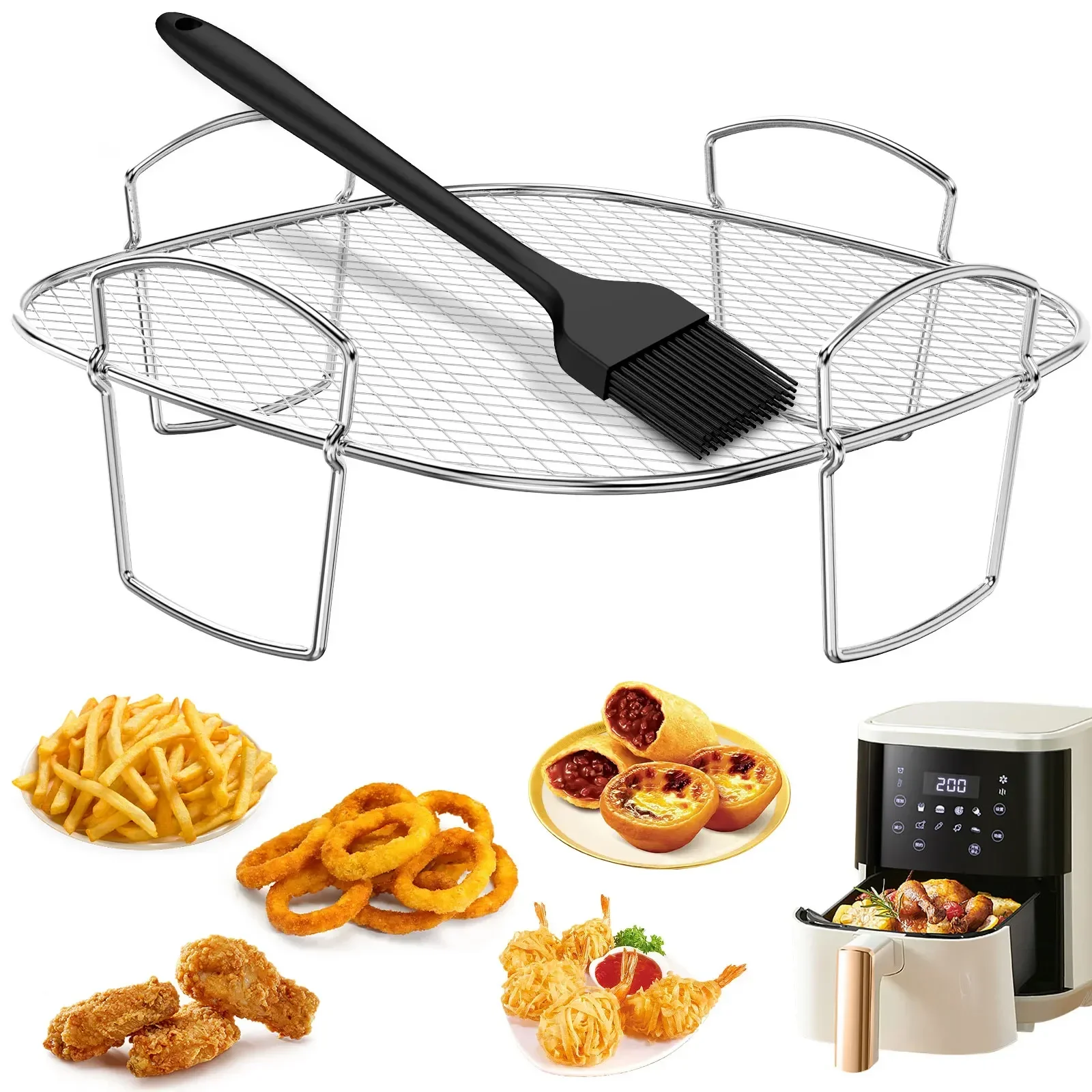 Luftfritteuse-Rack, stapelbarer Grill, Edelstahl, Luftfritteuse, Ofen, Grill, Dampfgarer, Haushalt, Küche, Kochgeschirr, kleine Werkzeuge