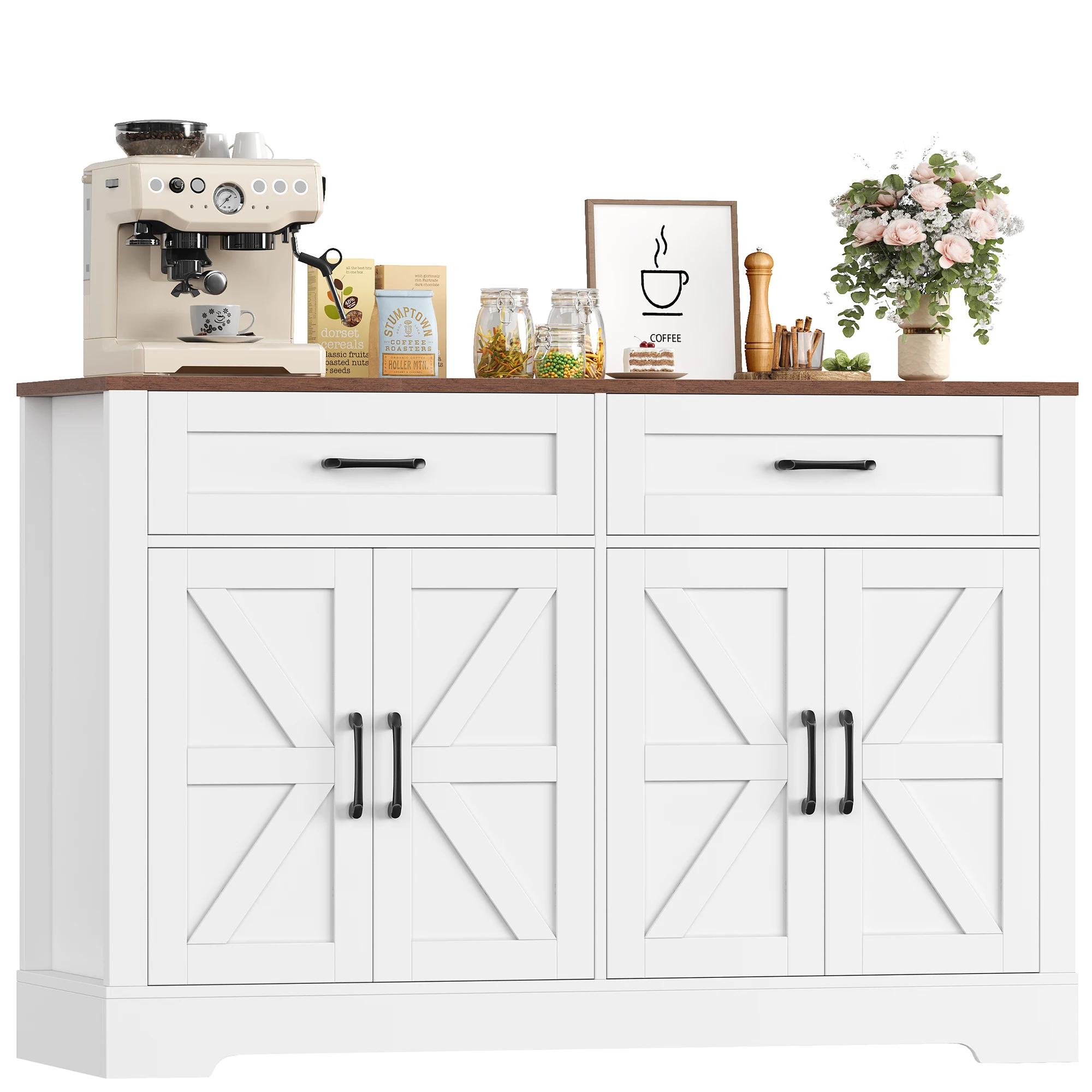 Sideboard Küchenbuffet mit Arbeitsplatten, küchenschrank 2 Schubladen und 4 Türen für Küche,Wohnzimmer, Flur und Esszimmer Image