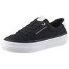 Plateausneaker TOMMY HILFIGER "ESSENTIAL VULC TEXTILE SNEAKER", Damen, Gr. 35, blau (dunkelblau), Textil, unifarben mit Farbeinsatz, sportlich, Schuhe, Freizeitschuh, Halbschuh, Schnürschuh mit goldfarbenen Details
