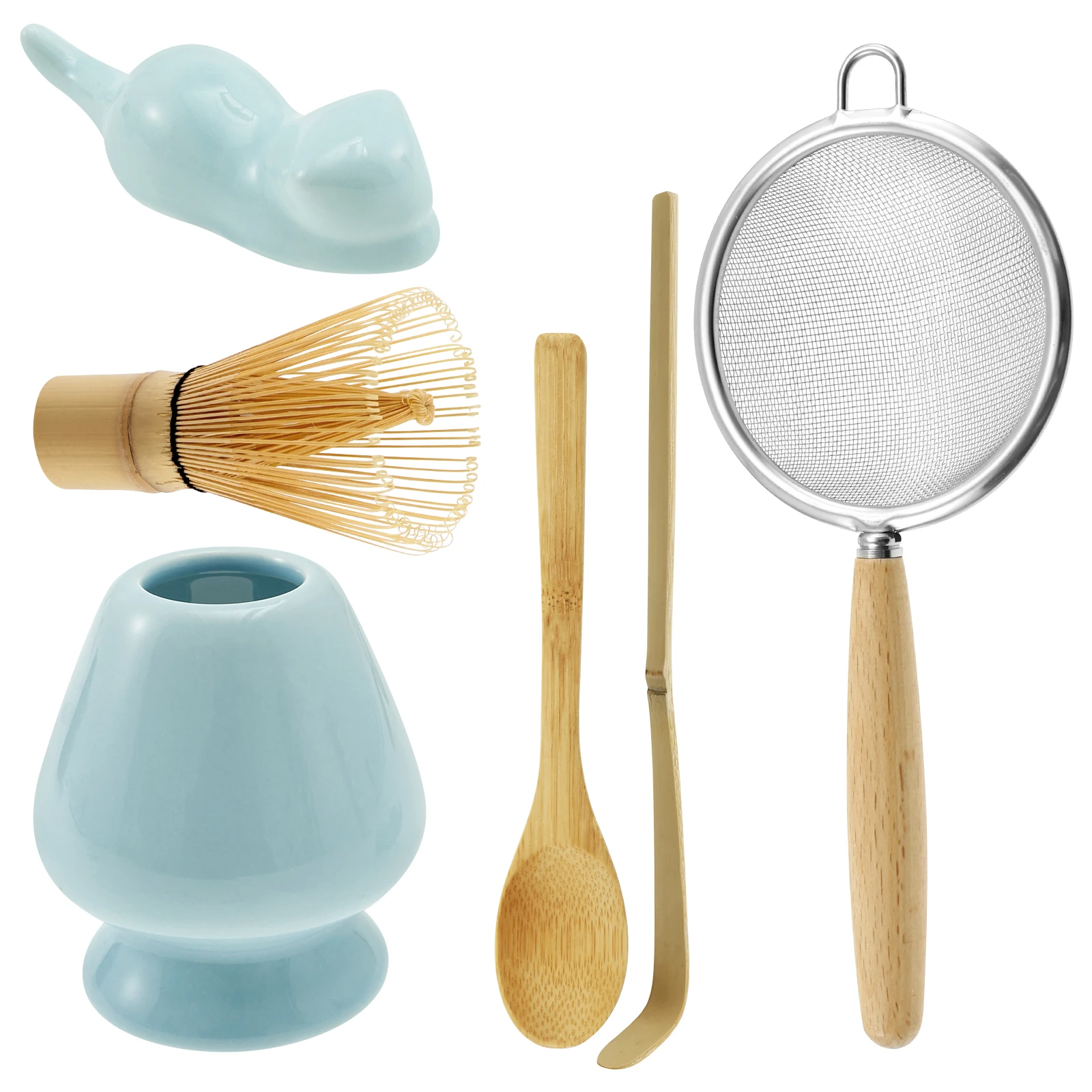6-teiliges Matcha-Tee-Werkzeug-Set mit Schneebesenhalter, Teelöffel, Schaufel, Edelstahl-Sieb und Löffelhalter, Teezubereitung, Matcha-Schneebesen-Set Image