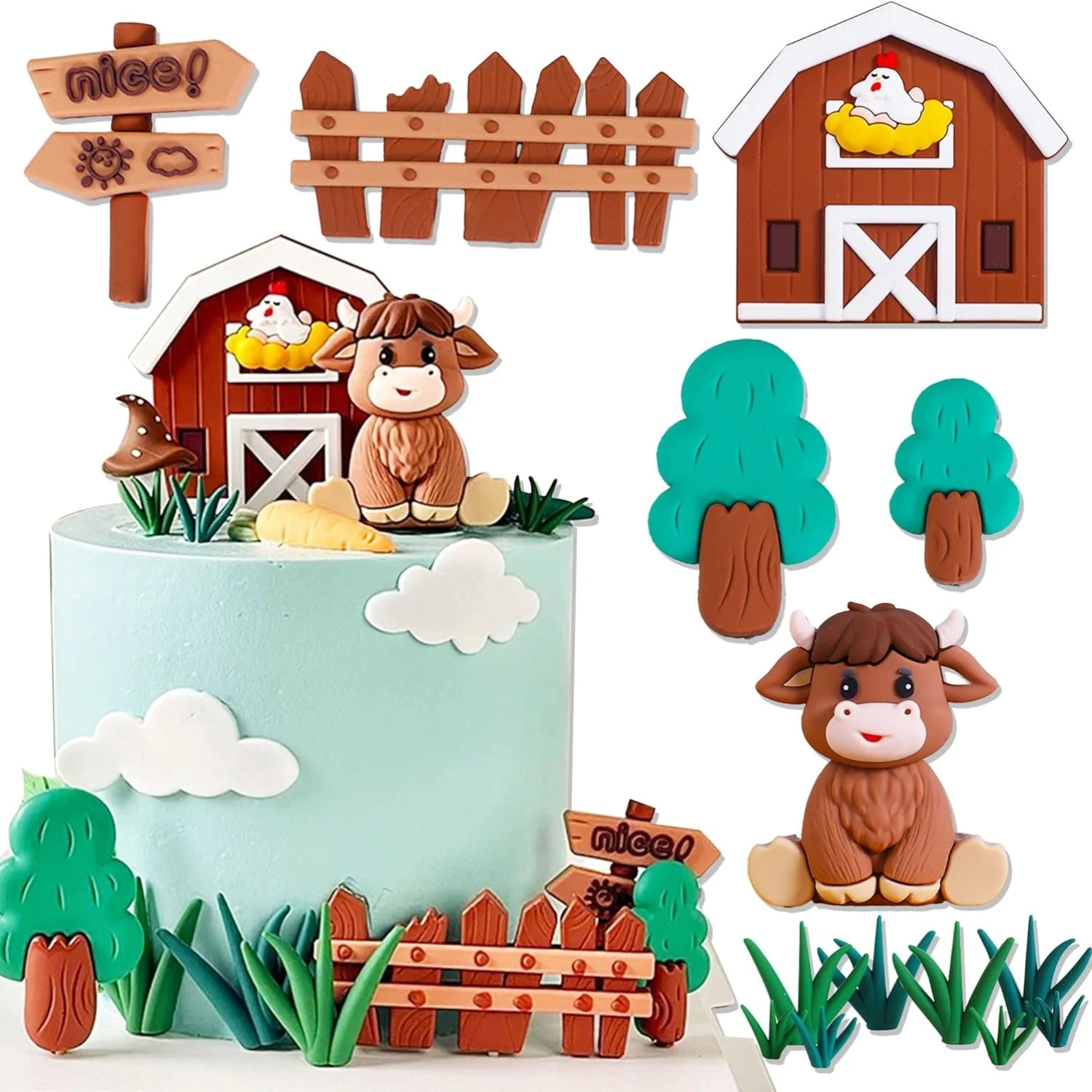 LaVenty Bauernhof Tier Kuchen Dekoration Schafe Kuchen Topper Kuh Kuchen Dekoration Schwein Kuchen Topper Bauernhof Tier Baby Dusche Dekorationen