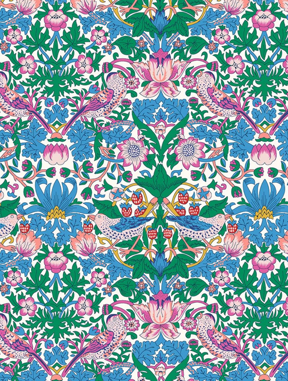 Tessuto Liberty Strawberry Thief Spring MULTI BRIGHT Tessuto di cotone Tana Lawn 036300129F