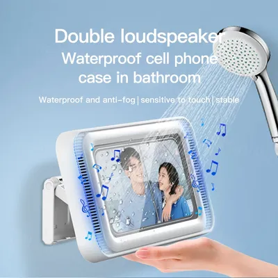 Rotatable Dual Speaker Waterproof Phone Box For Bathroom, Universal Kitchen And Bedroom Desktop