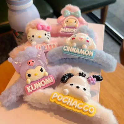 Sanrio Plush Shark Hair Clip Double-Sided Kuromi Cinnamoroll Hellokitty Autumn Winter Anime Figure