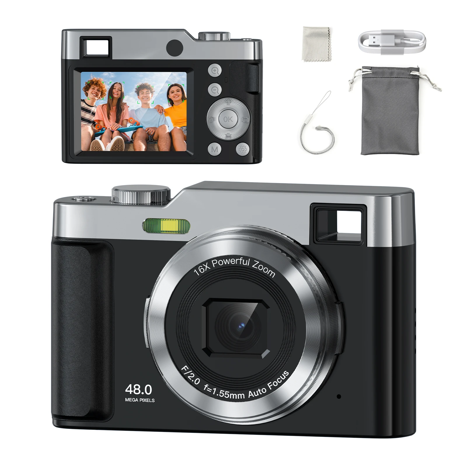 Appareil photo numérique appareil photo numérique point et prise de vue avec zoom 16X Anti-secouement appareil photo compact portable pour adolescents adultes débutants