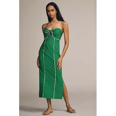 Maeve Strapless Linen Twist Button-Front Maxi Dress