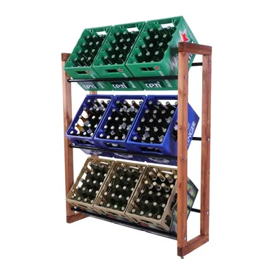 PROREGAL Getränkekistenregal HARZ HxBxT 137x112x35cm 9 Kisten auf 3 Ebenen Massives Kiefernholz Braun geölt Getränkekistenständer Kistenregal Image