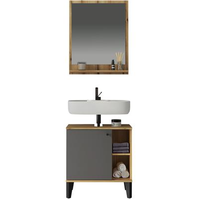 Badmöbel-Set INOSIGN "OSLO, Bad im skandinavischen Design", eiche evoke, grau, B:60cm H:190cm T:33cm, Holzwerkstoff, Kastenmöbel-Sets, Badschränke und Spiegel, in zwei Farben verfügbar, viel Stauraum Image